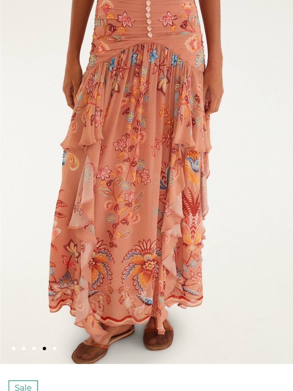 FARM Rio Peach Floral Tiered Maxi Skirt